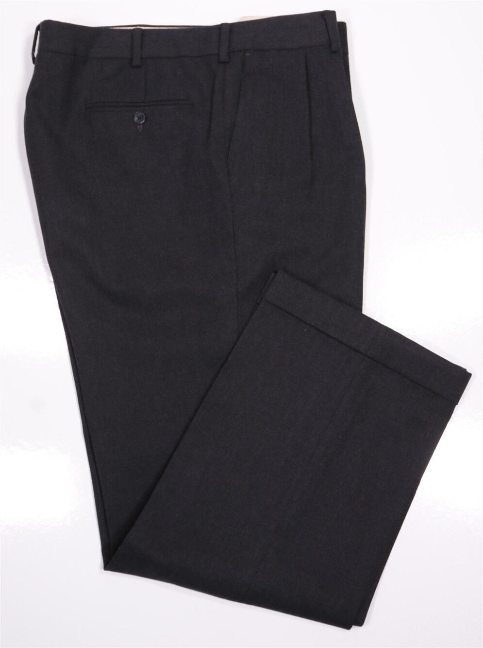 Paul Stuart Solid Gray Twill Pleated Wool Dress Pants Trousers 36x29